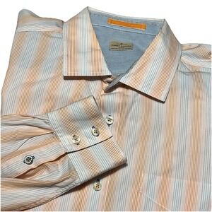 Tommy Bahama Men's Dress Shirt Sz XL Long Sleeve Button Down Striped Blue Orange